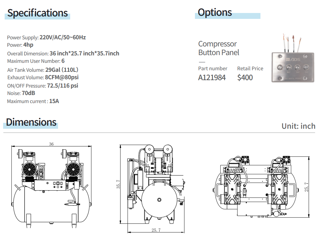 AT600 Oil Free Air Compressor