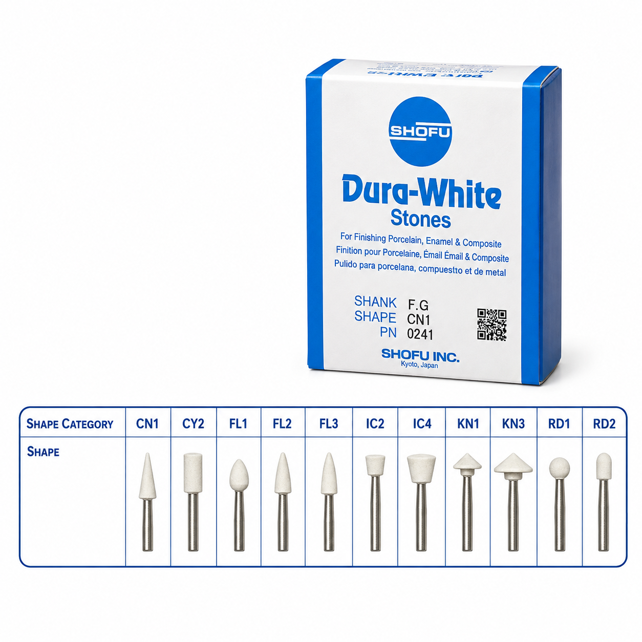 SHOFU FG Dura-White Stone 12/Pkg Ea. (SHDWS12)