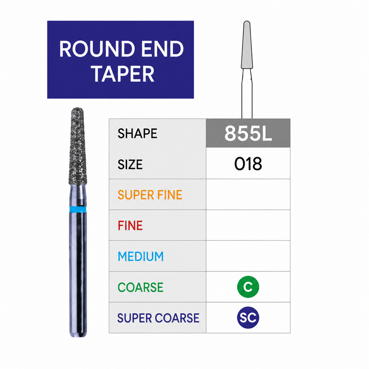 3D Dental SABUR Operatory Diamond Burs (ROUND END TAPER)