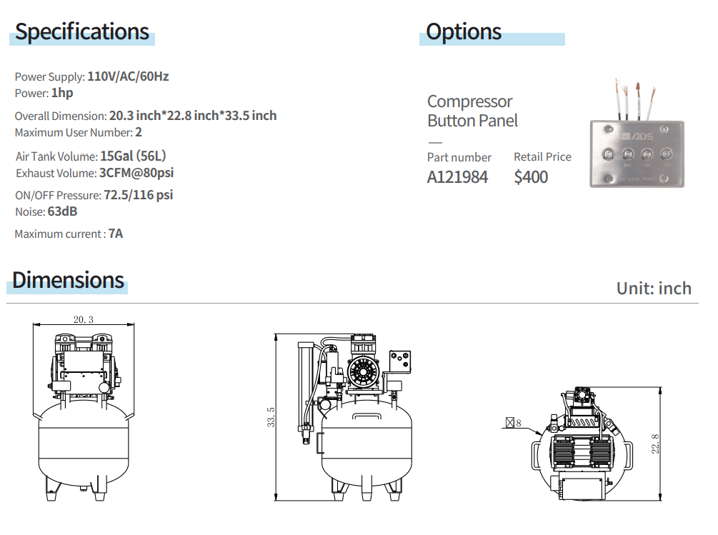 AT260 Oil Free Air Compressor (110V) – A123004