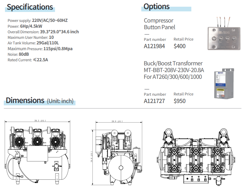 AT1000 Oil Free Air Compressor (New Design)