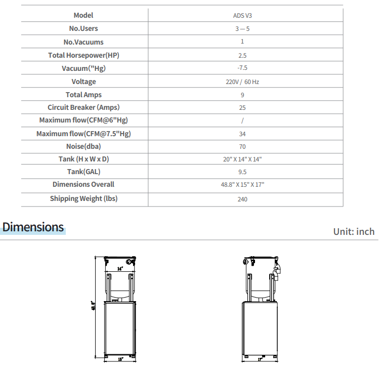 Dry Vacuum System Model ADS V3