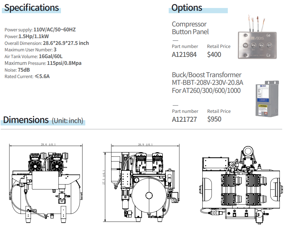 AT300 Oil Free Air Compressor (110V) (New Design)