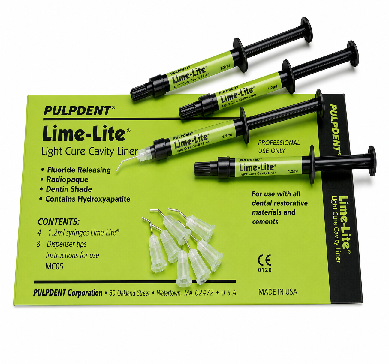 Pulpdent Lime-Lite Kit: 4-1.2ml Syringes; 8 tips. (500-LIMEKIT)